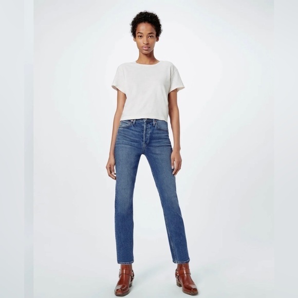 Re/Done NWT Originals 70s High Rise Ankle Crop Stretch Jeans Size 26 Button Fly - Picture 1 of 13